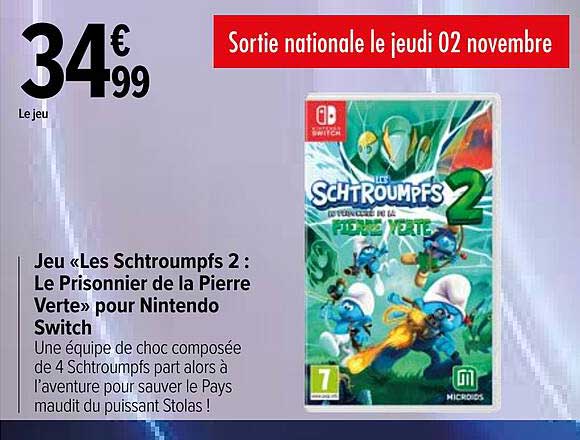 jeu " les schtroumpfs 2: le prisonnier de la pierre verte" pour nintendo switch