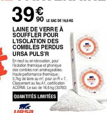 laine de verre à souffler pour l'isolation des combles perdus ursa puls'r