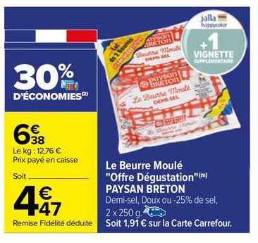 le beurre moulé "offre dégustation" paysan breton