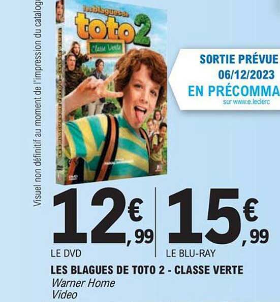 le dvd, le blu-ray les blagues de toto 2 - classe verte warner home
