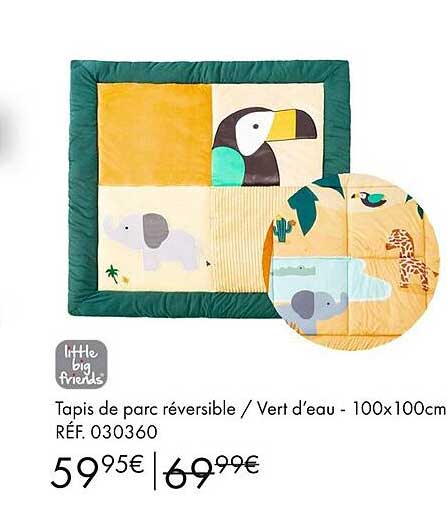 little big friends tapis de parc réversible - vert d'eau