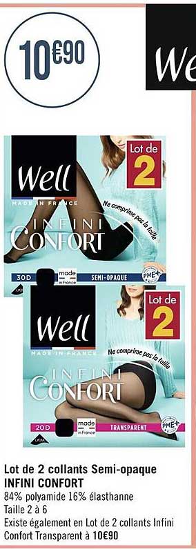 lot de 2 collants semi-opaque infini confort