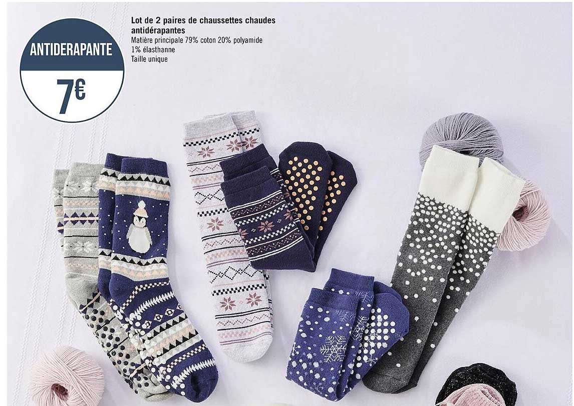 lot de 2 paires de chaussettes chaudes antidérapantes