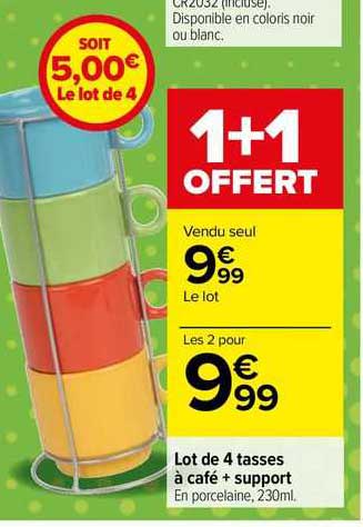 Lot De 4 Tasses à Café + Support