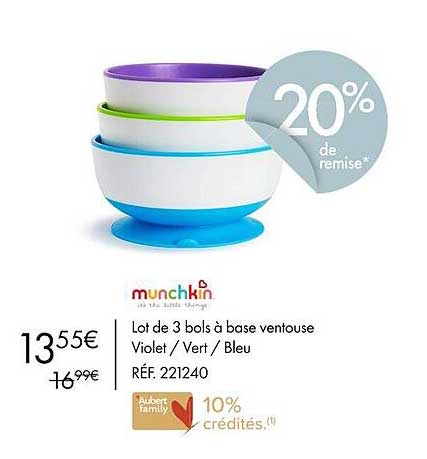 Munchkin Lot De 3 Bols à Base Ventouse Violt-vert-bleu