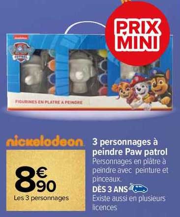 nickelodeon 3 personnages à peindre paw patrol