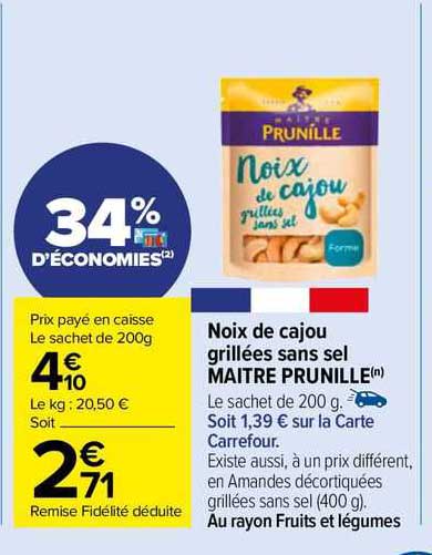 noix de cajou grillées sans sel maître prunille