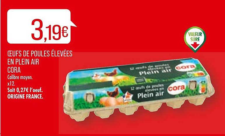 œufs de poules élevées en plein air cora calibre moyen