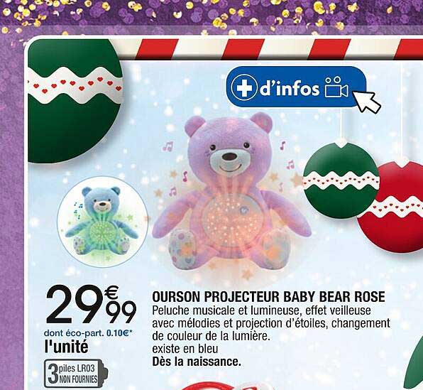 ourson projecteur baby bear rose