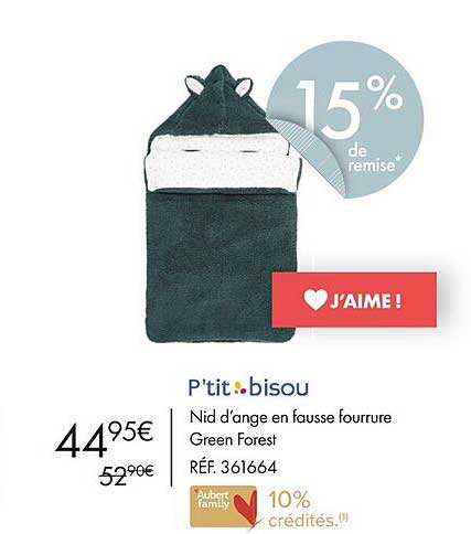p'tit bisou nid d'ange en fausse fourrure green forest