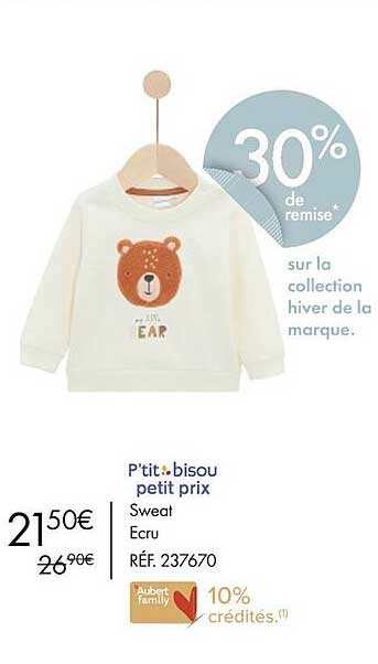 p'tit bisou petit prix sweat ecru