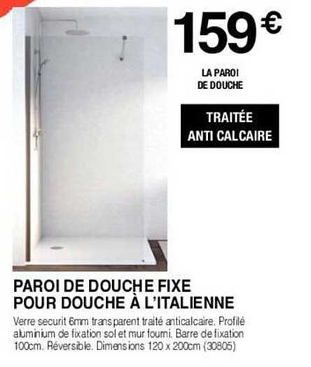 paroi de douche fixe pour douche à l'italienne