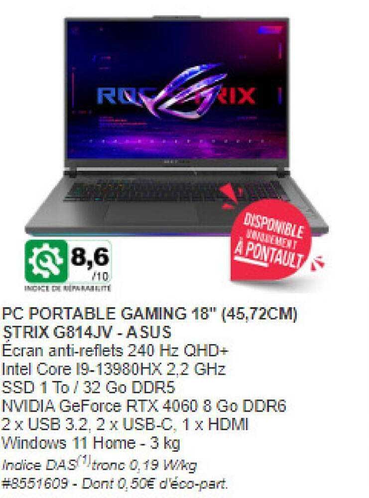 pc portable gaming 18" (45,72 cm) strix g814jv - asus