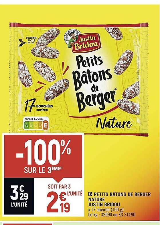 petits bâtons de berger nature justin bridou