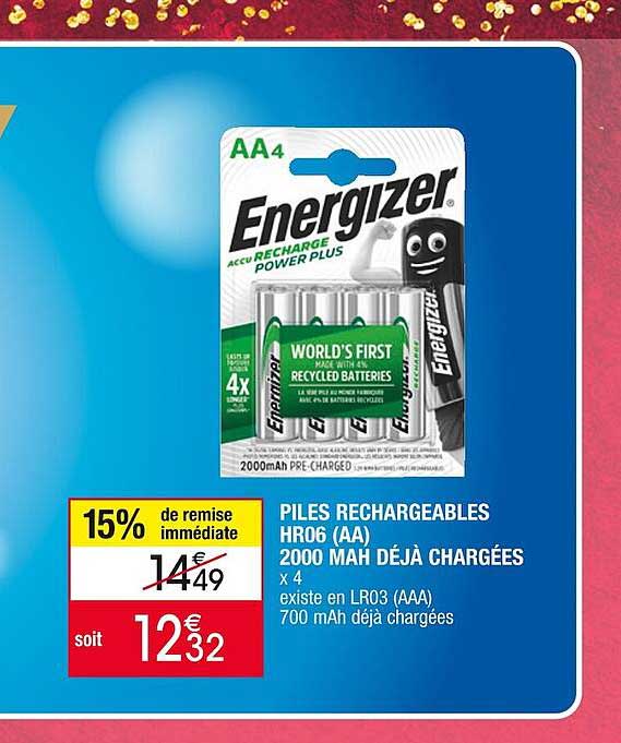 Piles Rechargeables Hr06 (AA) 2000 Mah Déjà Chargées