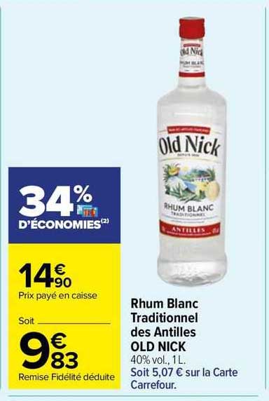 rhum blanc traditionnel des antilles old nick