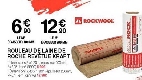 rouleau de laine de roche revêtue kraft rockwool