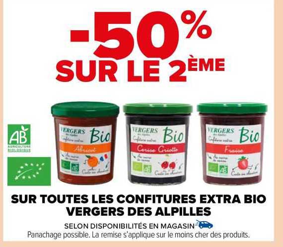 sur toutes les confitures extra bio vergers des alpilles -50% sur le 2ème