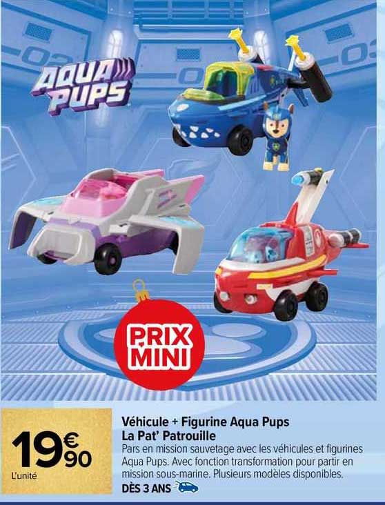 véhicule + figurine aqua pups la pat' patrouille