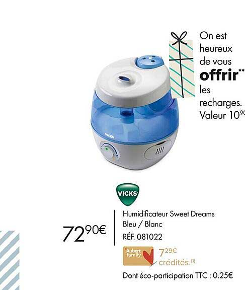 vicks humidificateur sweet dreams bleu-blanc