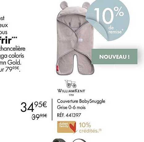 williamkent couverture baby snuggle grise 0-6 mois