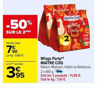 wings party maître coq -50% sur le 2ème