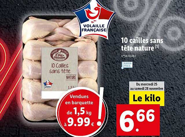 10 Cailles Sans Tête Nature