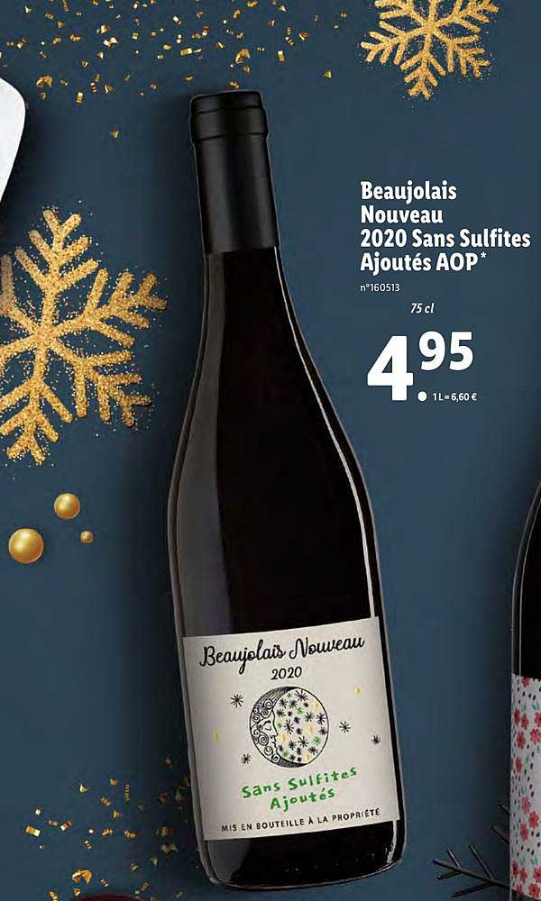 beaujolais nouveau 2020 sans sulfites ajoutés aop