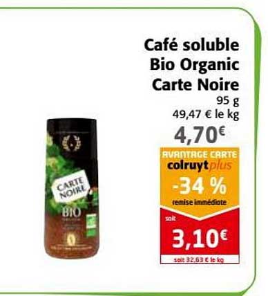 Café Soluble Bio Organic Carte Noire -34% De Remise Immédiate