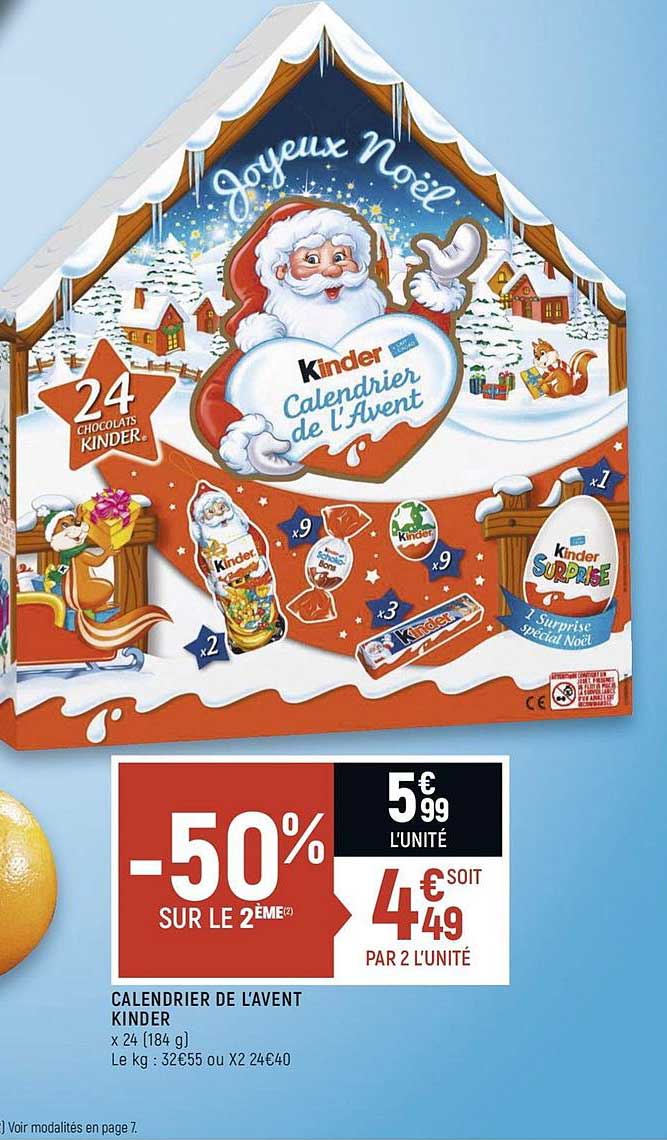 calendrier de lavent kinder -50% sur le 2ème