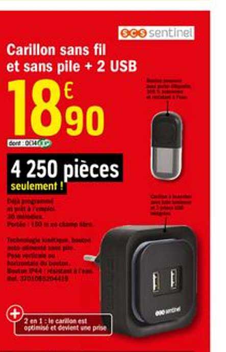 carillon sans fil et sans pile + 2 usb