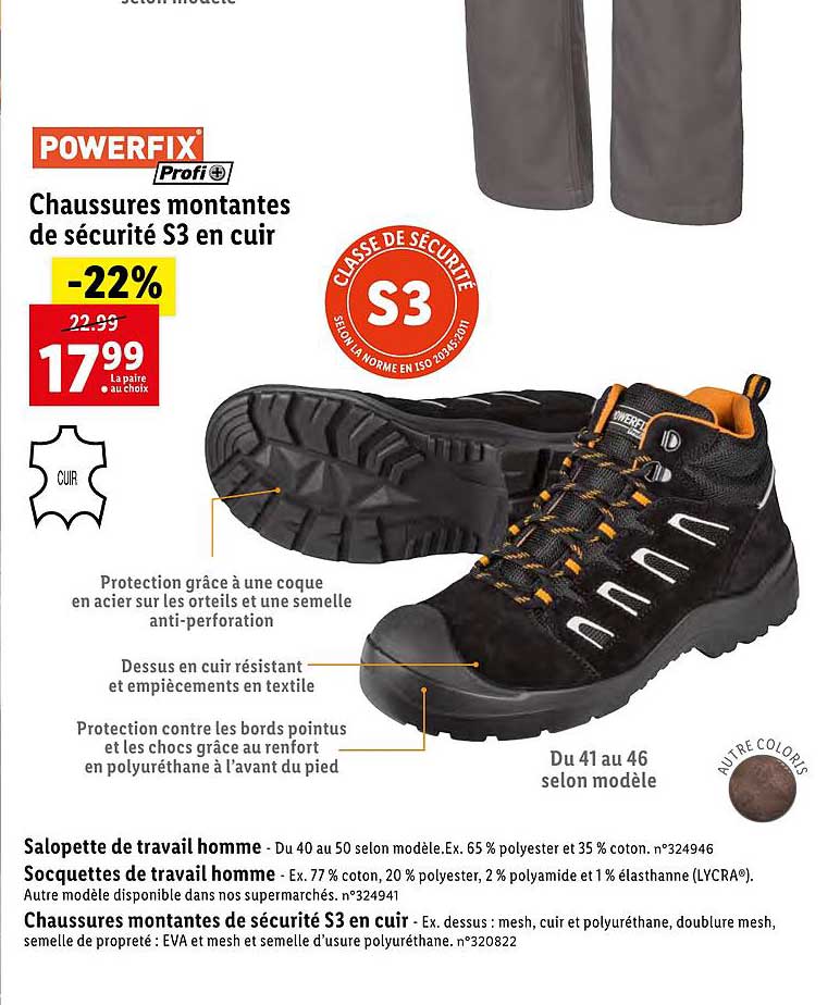 chaussures montantes de sécurité s3 en cuir powerfix