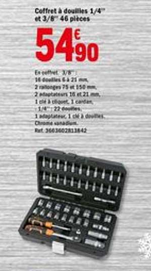 coffret à douilles 1 4eme et 3 8em 46 pièces