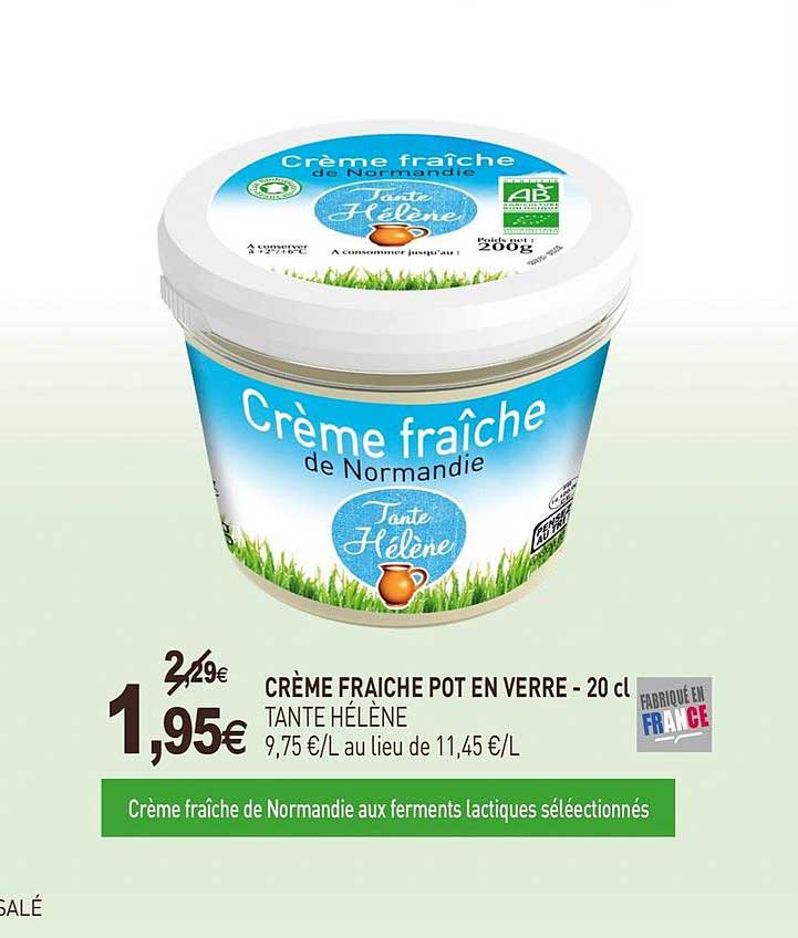 crème fraîche pot en verre - 20 cl tante hélène