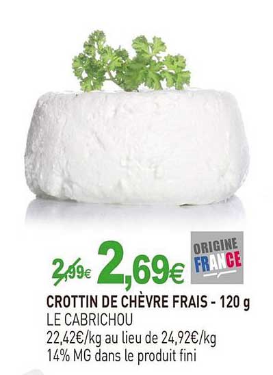 Crottin De Chèvre Frais - 120 G Le Cabrichou