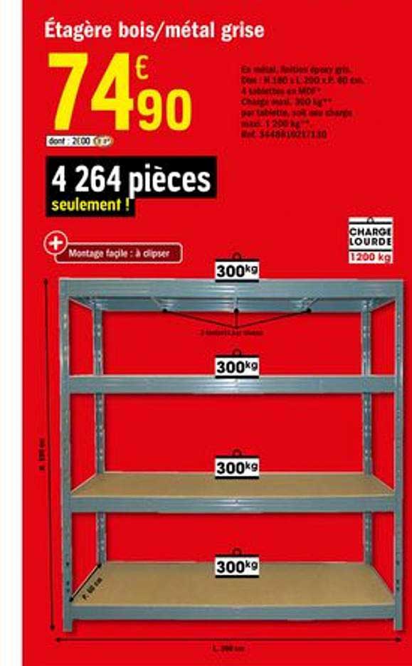 étagère Bois Métal Grise