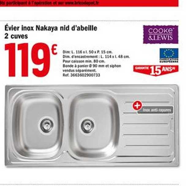 évier inox nakaya nid d'abeille 2 cuves