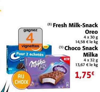 fresh milk snack oreo , choco snack milka