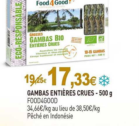 Gambas Entières Crues - 500 G Food4good