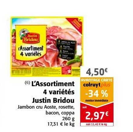 l'assortiment 4 variétés justin bridou