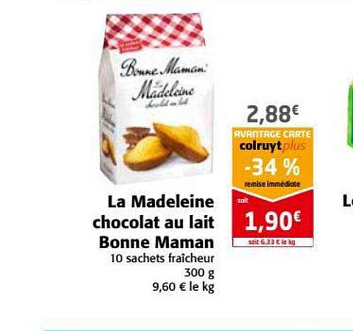 la madeleine chocolat au lait bonne maman -34% de remise immédiate