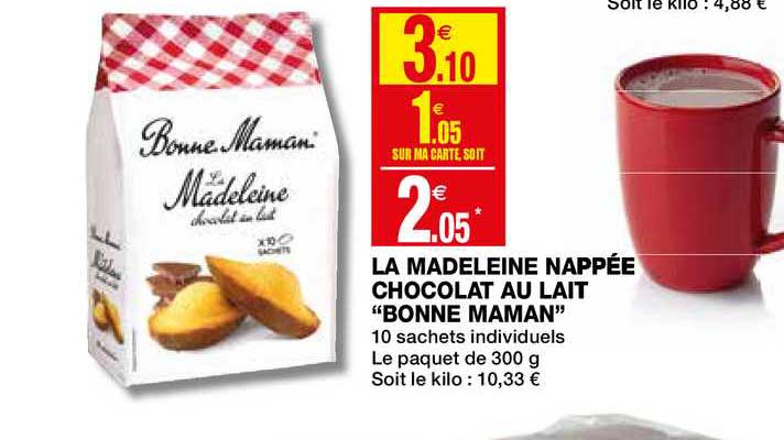 la madeleine nappée chocolat au lait bonne maman