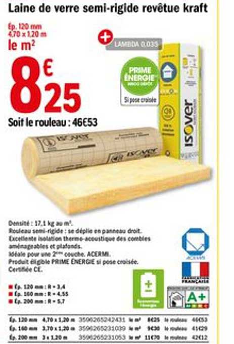 laine de verre semi rigide revêtue kraft