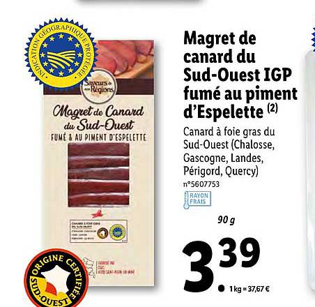 magret de canard du sud ouest igp fumé au piment d'espelette