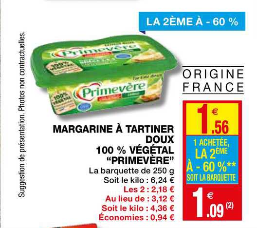 Margarine à Tartiner Doux 100% Végétal Premevère La 2ème à -60%