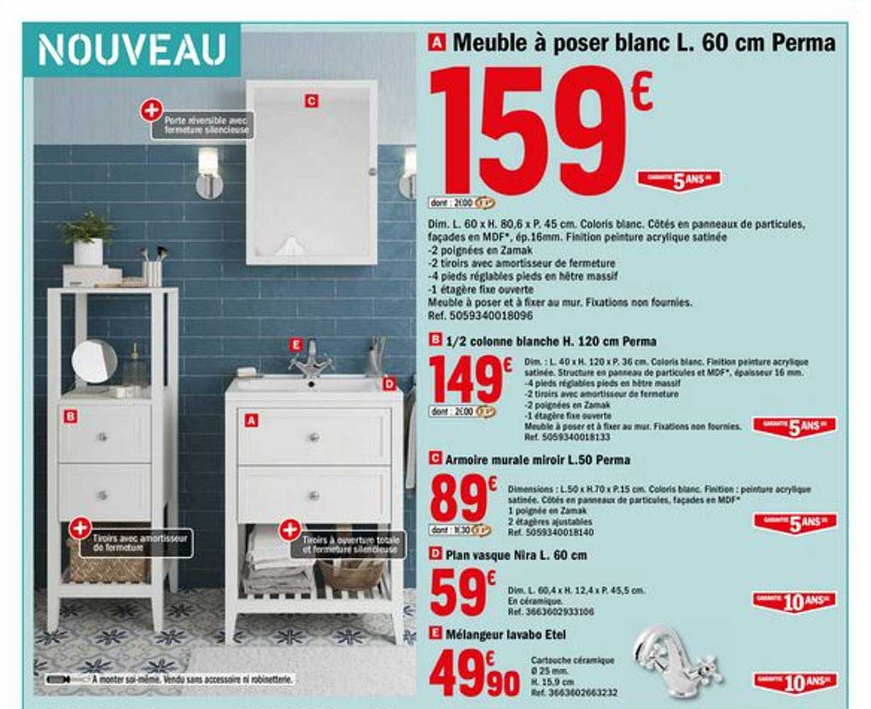 meuble à poser blanc l. 60 cm perma