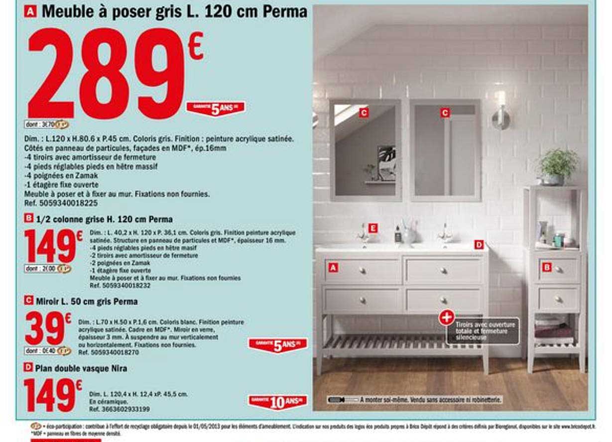 meuble à poser gris l. 120 cm perma