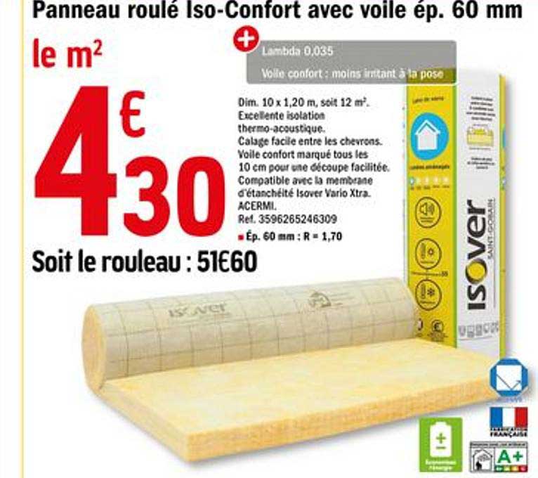 panneau roulé iso confort avec voile ép. 60mm