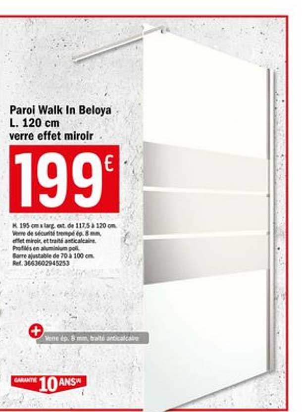 paroi walk in beloya l. 120 cm verre effet miroir