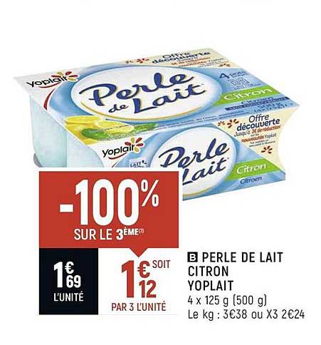 perle de lait citron yoplait -100% sur le 3ème